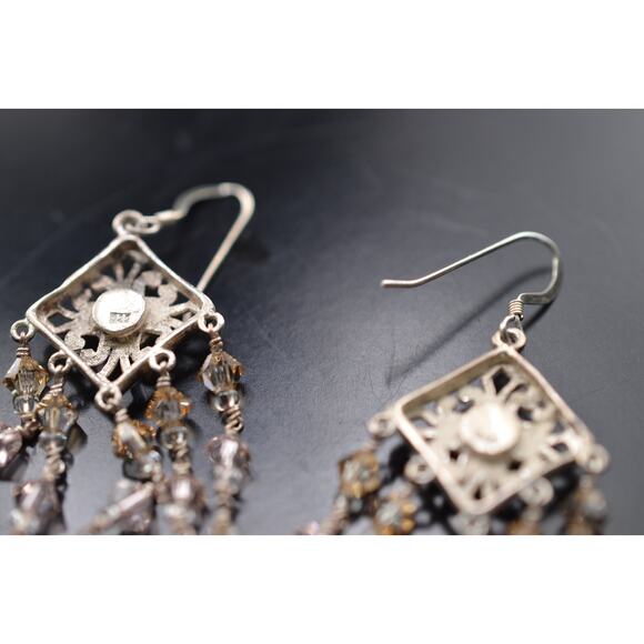 Vintage Sterling Silver Chandelier Rhinestone Earrings - Picture 2 of 2